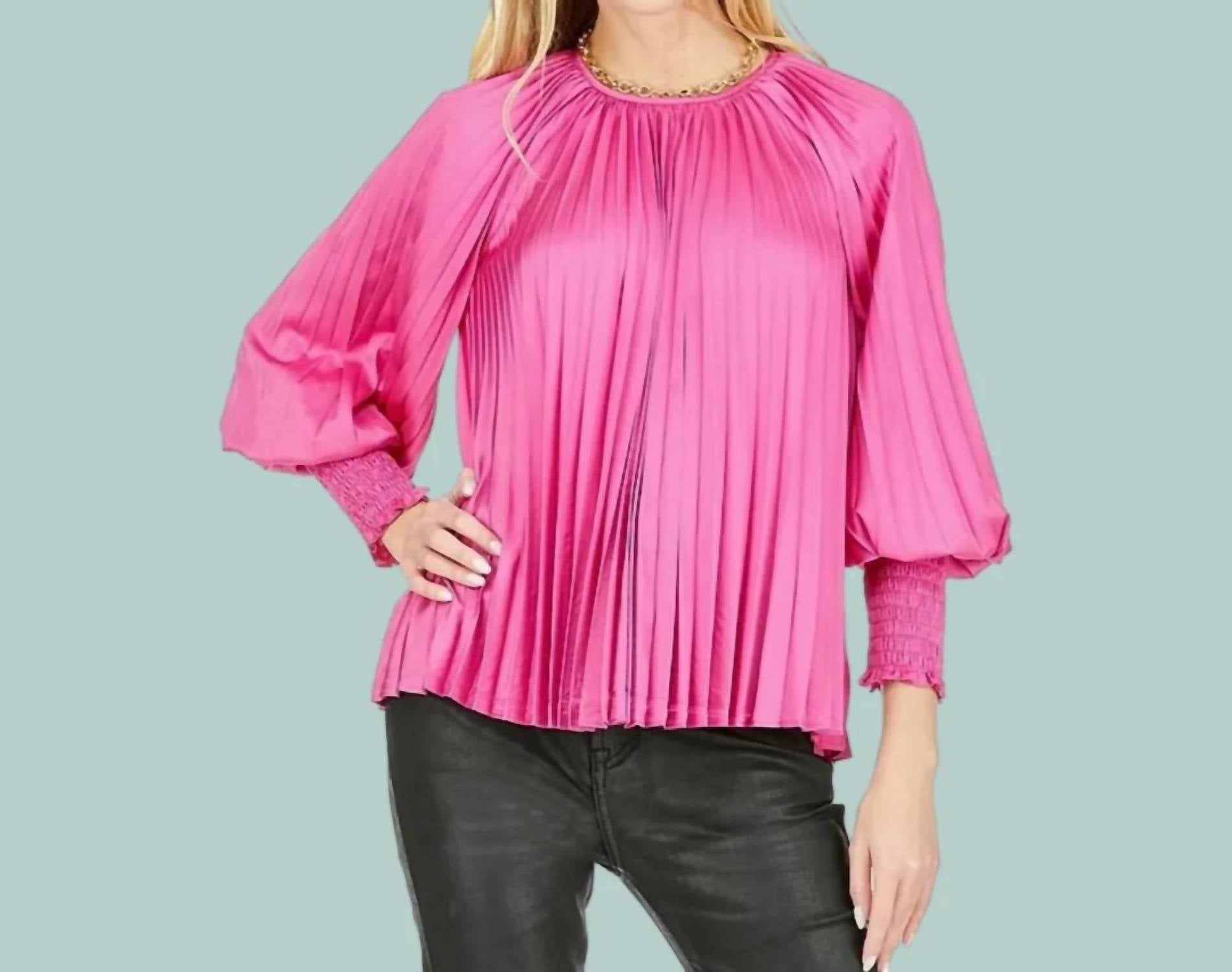 Joy Joy - Cerise Pleated Bishop Sleeve Top
