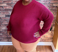 Zenana - Round Neck Waffle Sweater