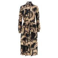 Trina Turk Radio City Long Sleeve Midi Wrap Dress in black camel - women's dress - alternate view