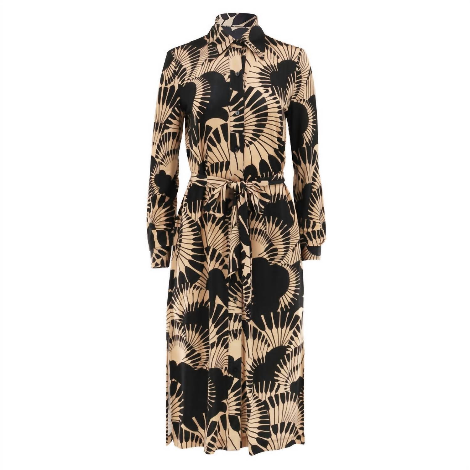 Trina Turk Radio City Long Sleeve Midi Wrap Dress in black camel - women's dress - alternate view