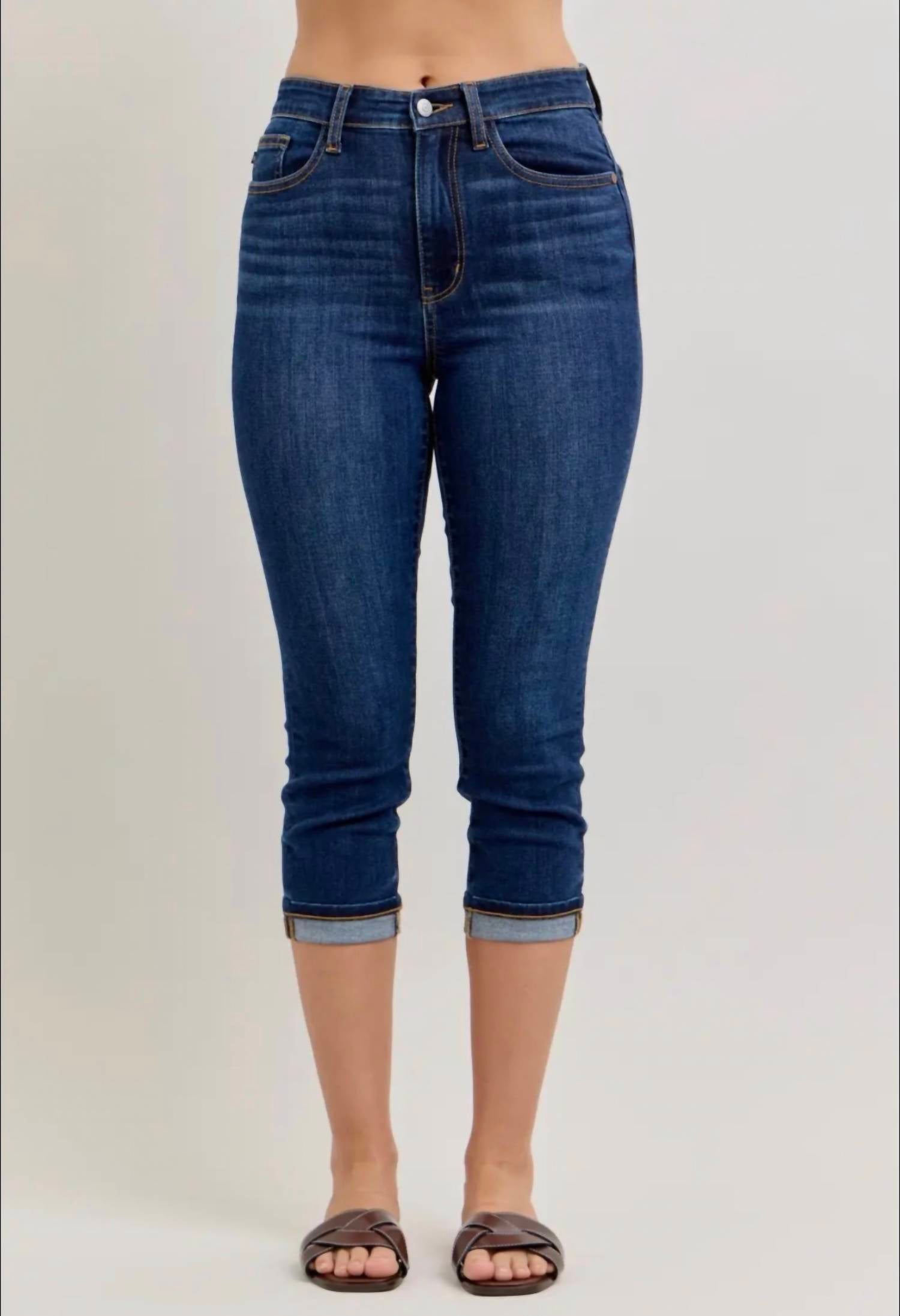 Judy Blue High Waist Capri with cuff in dark blue - women's pants