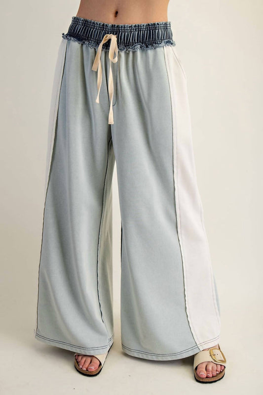 Ee:Some - Color Block Denim Drawstring Pants