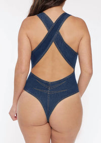 Circular Path - Scoop Neck Criss Cross Bodysuit Swimsuit
