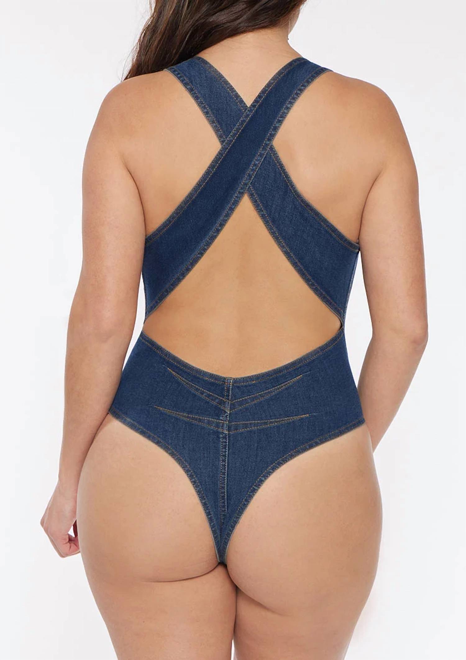 Circular Path - Scoop Neck Criss Cross Bodysuit Swimsuit