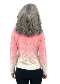 Kinross Wandering Cable Ombre Crew Sweater in coral - women's sweater - detail view