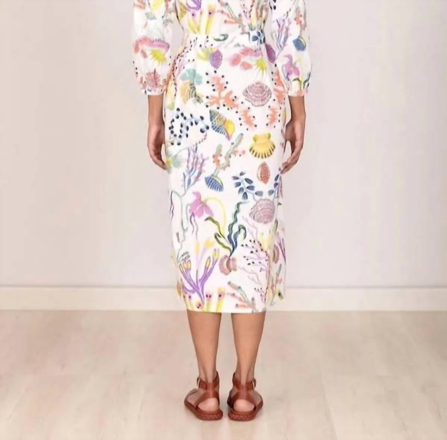 BANJANAN Gemma Belted Button-down Midi Dress in marine mirage - women's dress - detail view