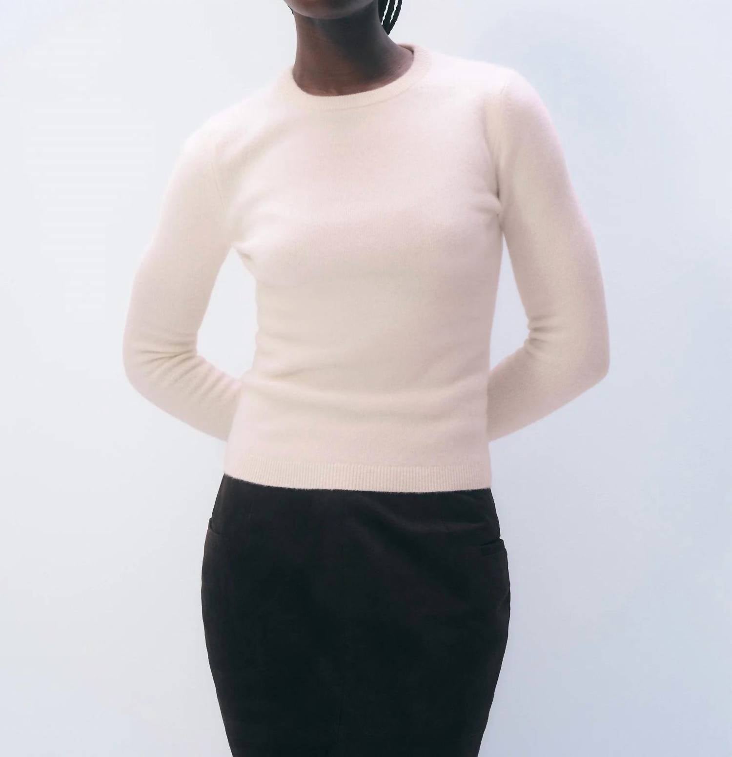 White + Warren Slim Stretch Crewneck Sweater in pink sand - women's sweater