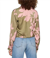 Sanctuary - Lover Tie Floral Printed Spread Collar Long Sleeve Crinkle Sateen Shirt - Plus