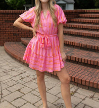 umgee Two-Tone Bow Flutter Dress in bubble gum pink - women's dress