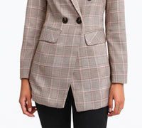 DOUBLE-BREASTED PRINCE OF WALES CHECKED WOVEN BLAZER