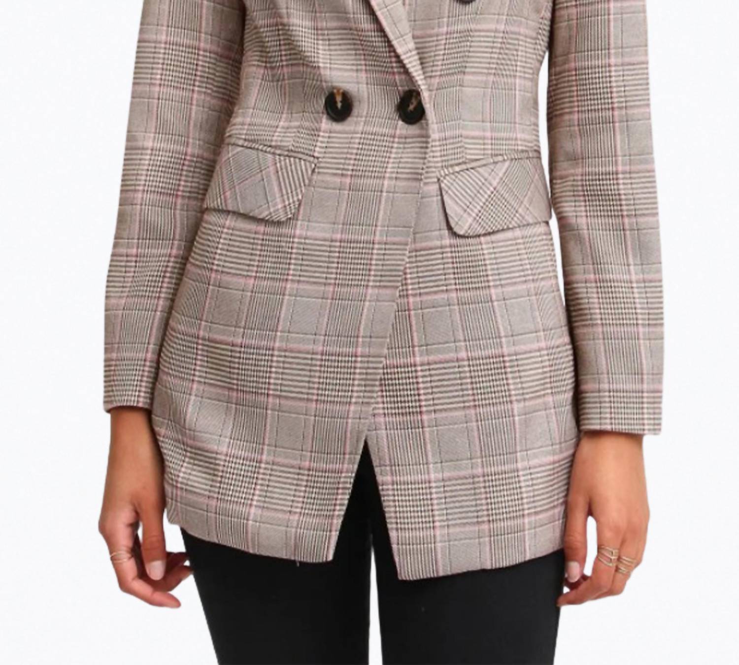 DOUBLE-BREASTED PRINCE OF WALES CHECKED WOVEN BLAZER