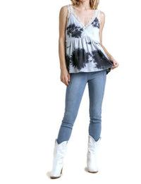 umgee Tie Dye Babydoll Top in grey - women's blouse - view 4