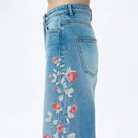 Bayeas - Charlie Floral Embroidery Wide Leg Jeans