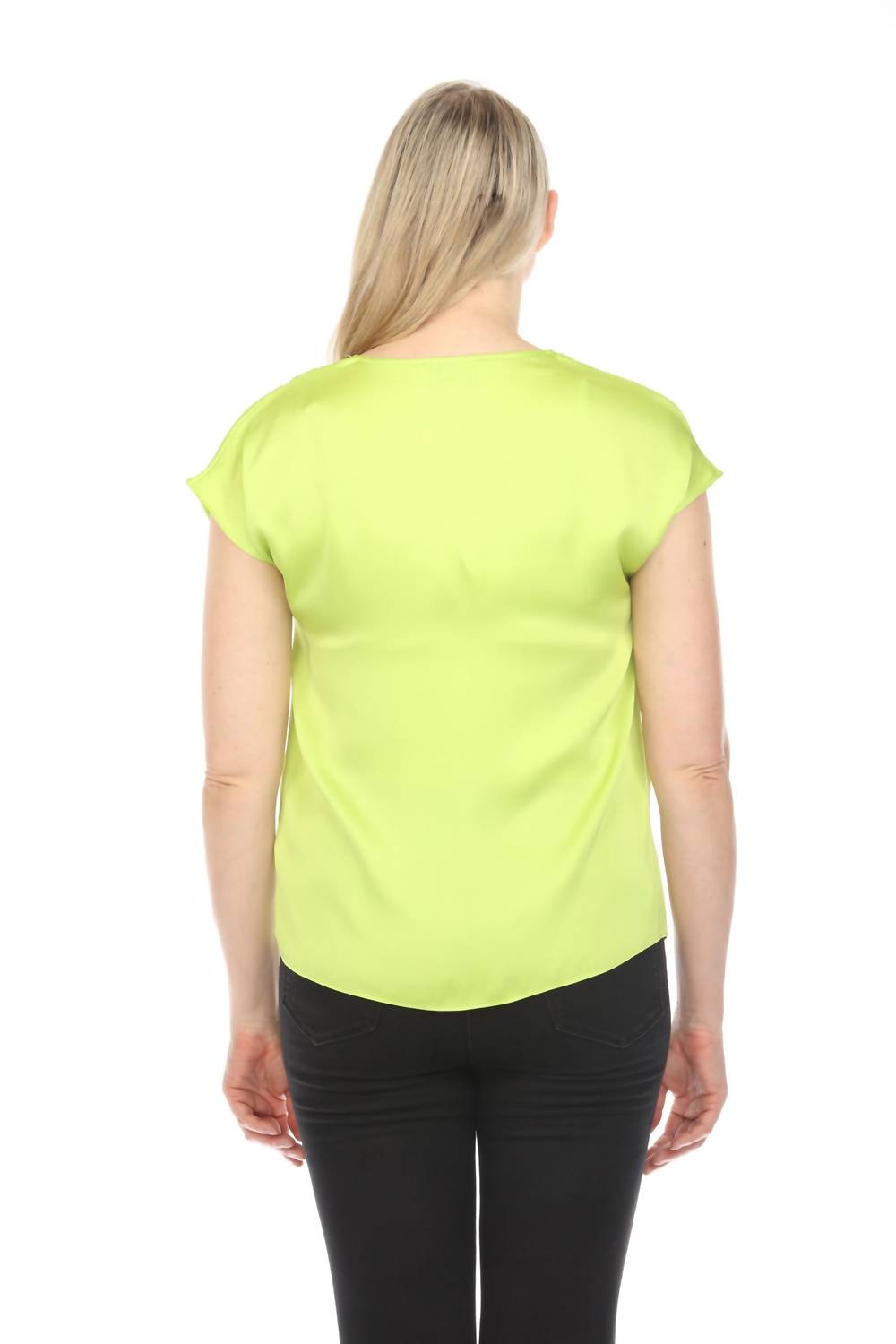 Joseph Ribkoff - Keyhole V-neck Short Sleeve Satin Top