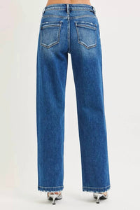 RISEN Slouchy Baggy Pocket Side Seam Detail Jeans in dark wash - women's jeans - alternate view