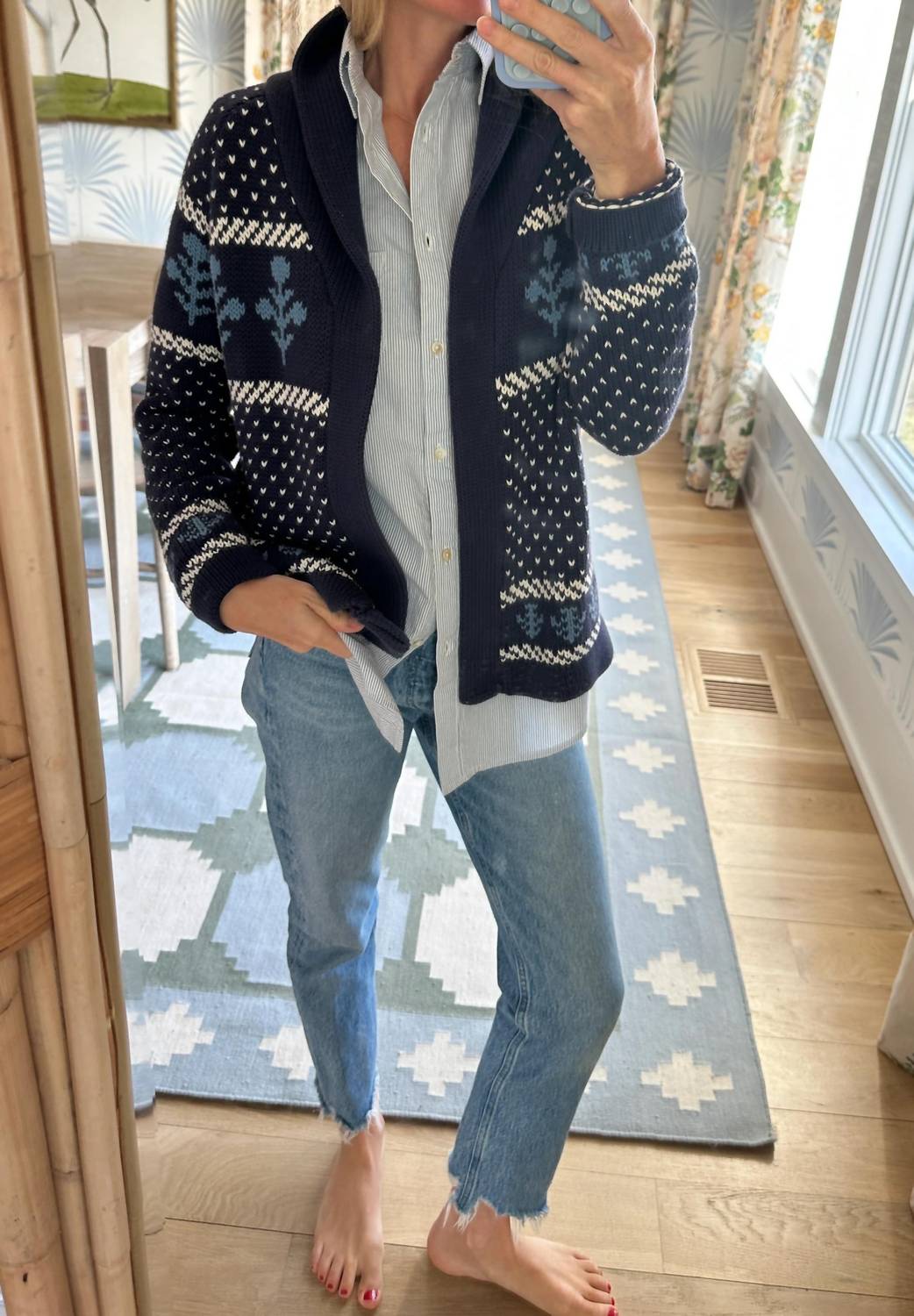 Marea - Flower Intarsia Shawl Cardigan