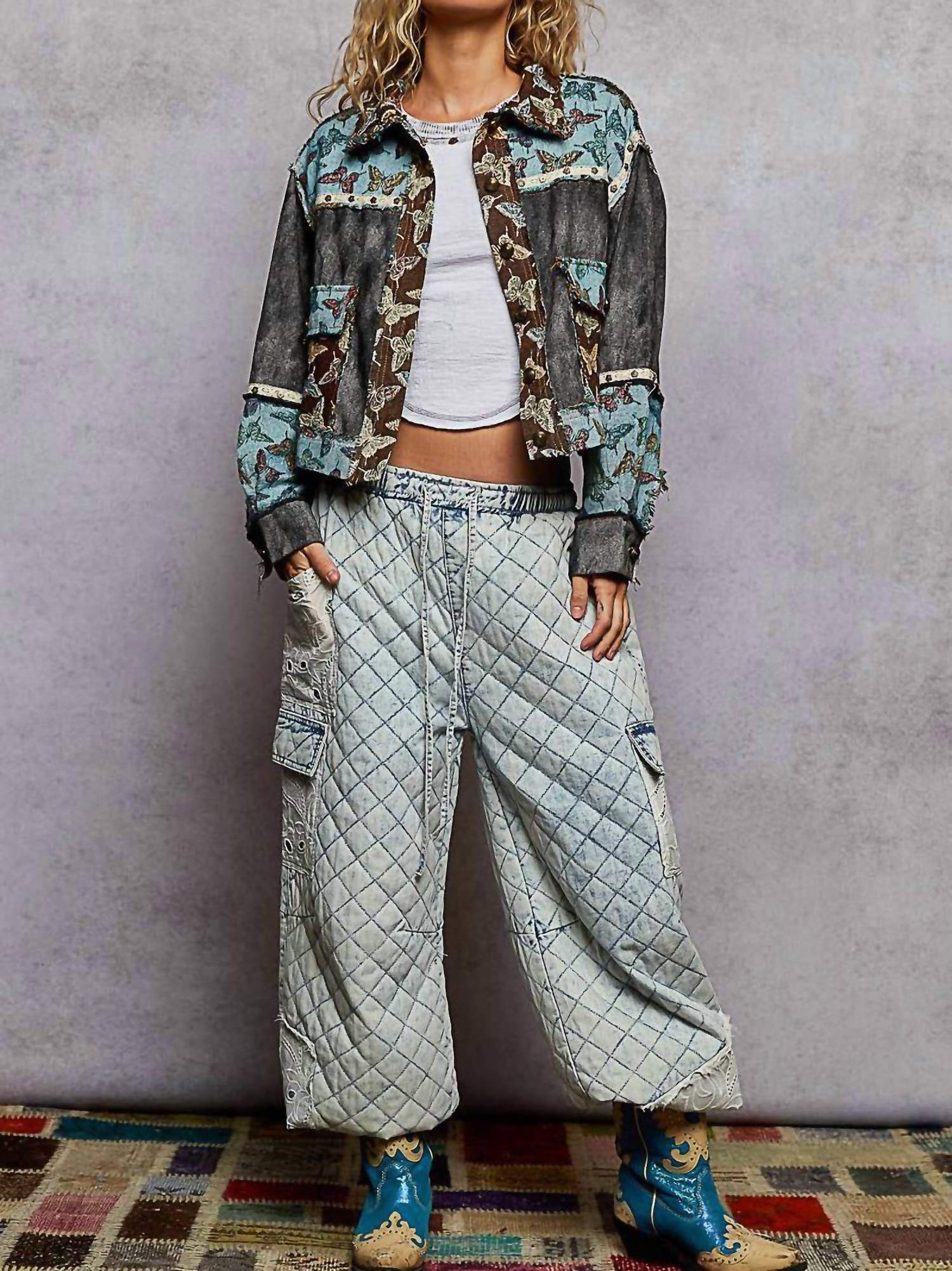 Pol - Boho Butterfly Distressed Denim Jacket