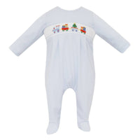 Petit Bebe - Boy's Christmas Train Smocked Long Sleeve Pima Footie