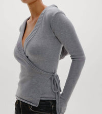 Frankies Bikinis Angel Baby Wrap Knit Sweater in cloud cover - women's sweater - alternate view