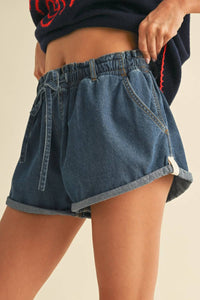 Klesis - Folded Denim Shorts With Side Contrast Tape