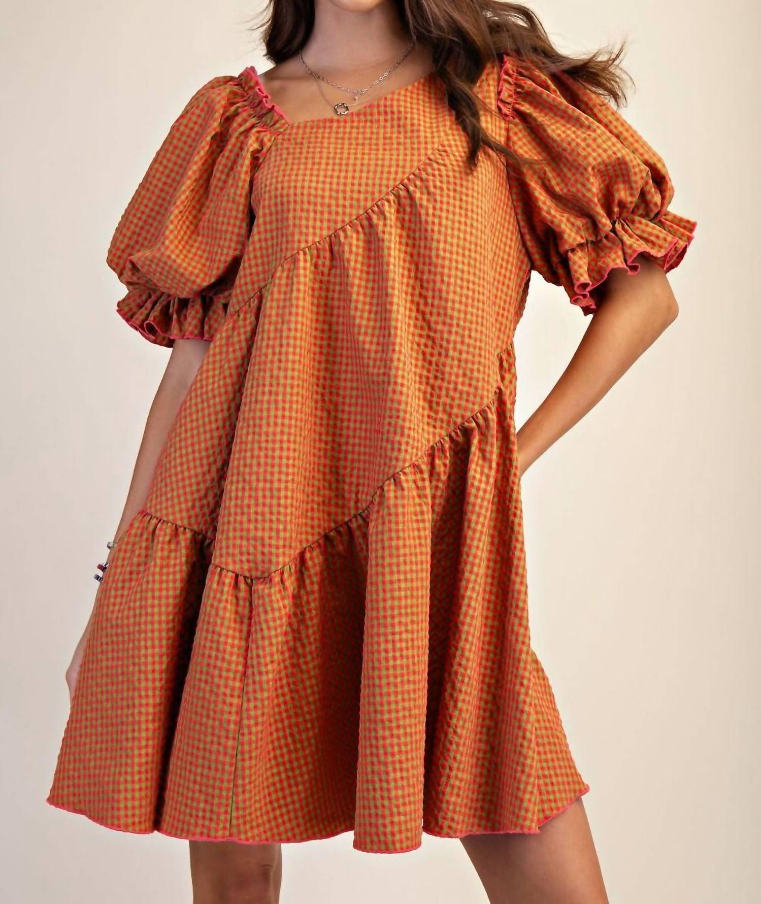 Easel - Gingham Seersucker Dress