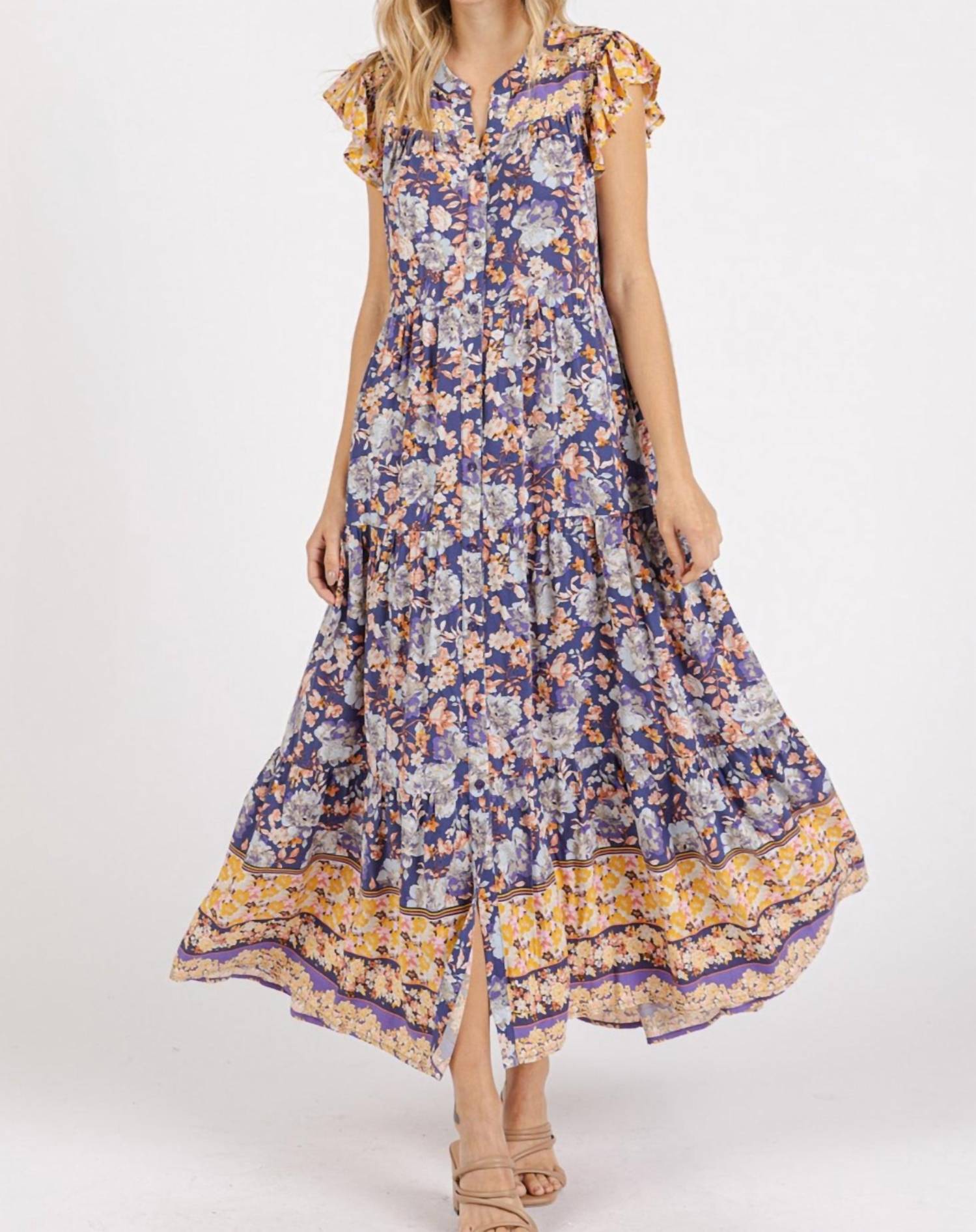 mittoshop Esmé Maxi Dress in peacock blue - women's dress - alternate view