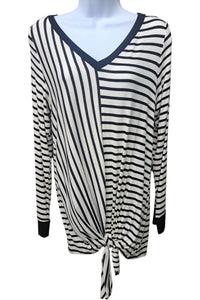 Sun & Moon - Women's Stripes Long Sleeved V Neck Top
