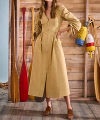 HUNTER BELL Lavin Midi Dress in british khaki - women's dress