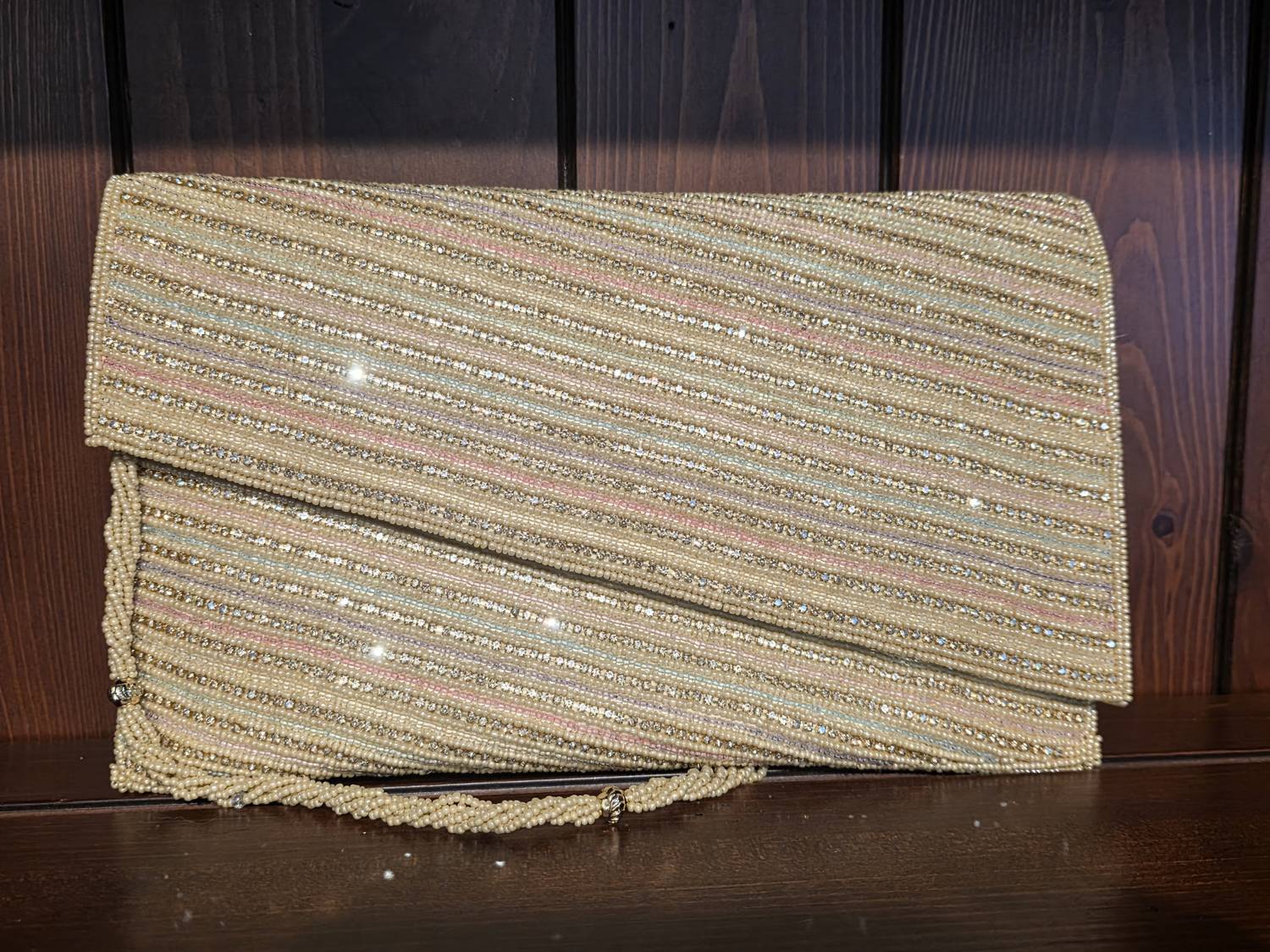 David Jeffery - Women's Crystal With Pastel Beads & Chain Handbag