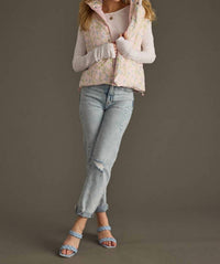 Panache Apparel Floral Puffer Vest With Zipper & Snap Closure in light pink - women's jacket - view 5