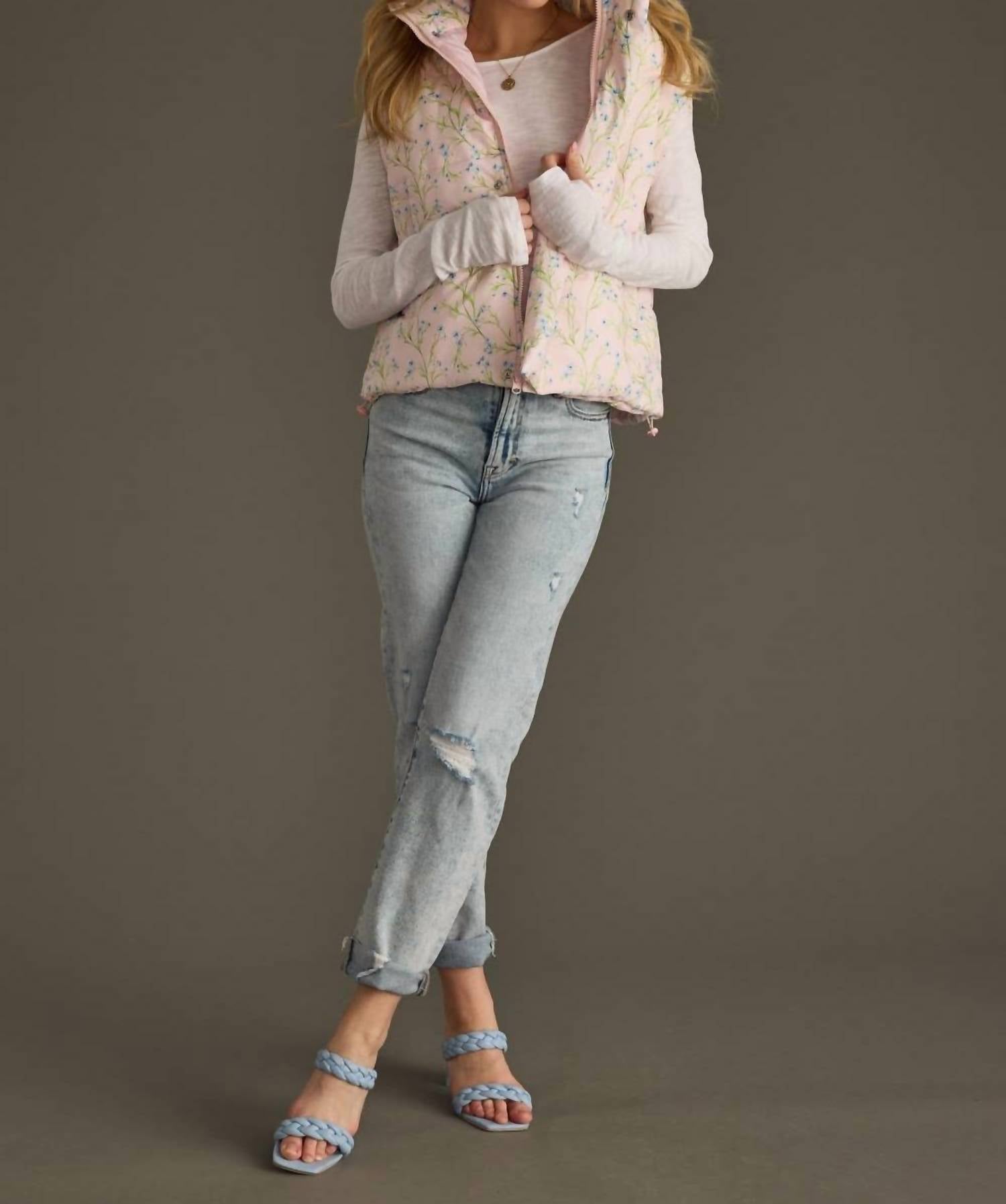 Panache Apparel Floral Puffer Vest With Zipper & Snap Closure in light pink - women's jacket - view 5