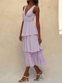 Lulus Celebration Time Sleeveless Tiered Midi Dress in lavender - women's dress - detail view