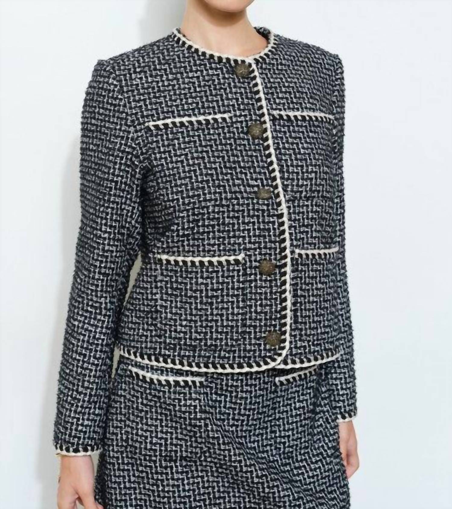 Ina Fashion - Boucle Tweed Braid Trim Jacket