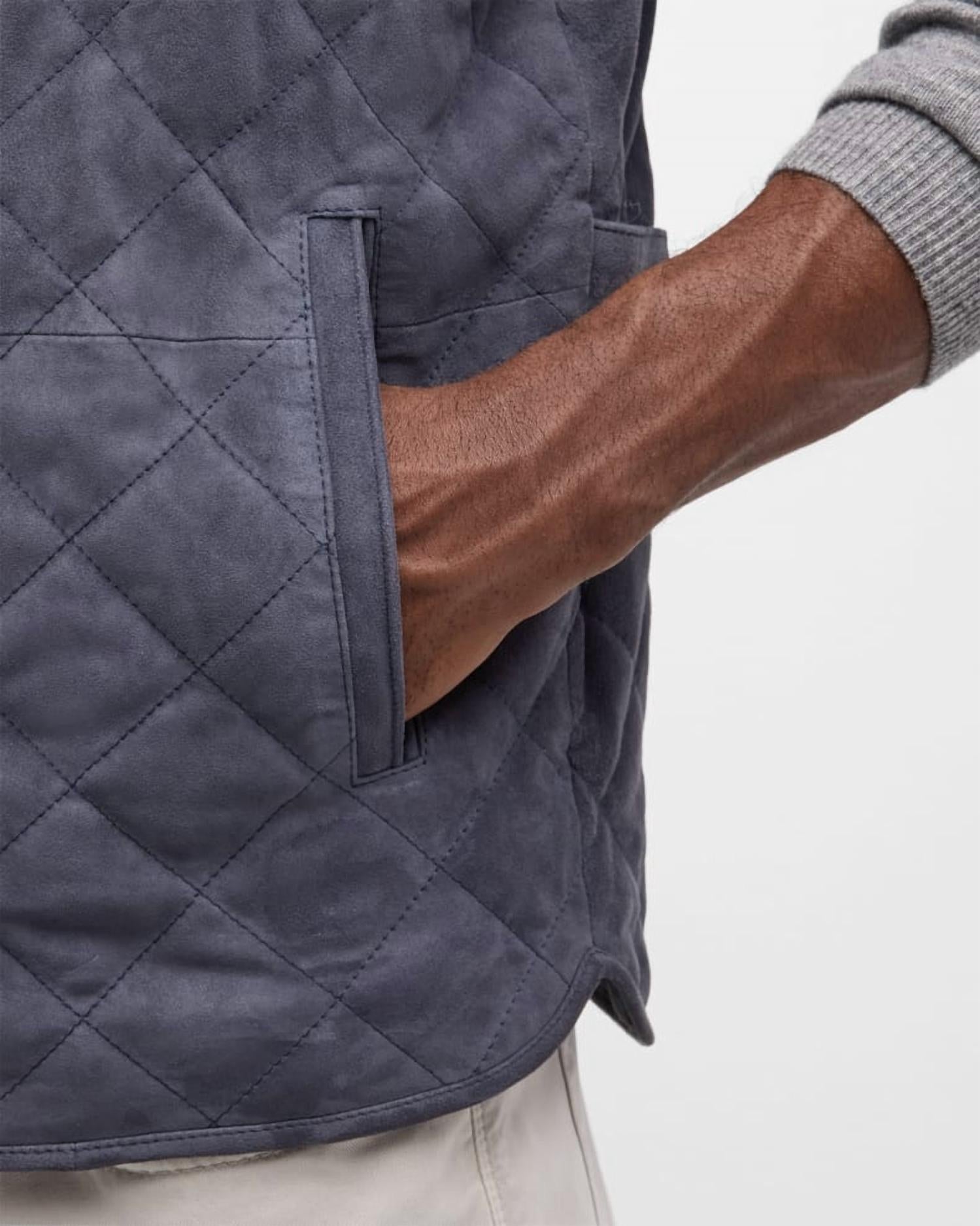 PETER MILLAR Essex Suede Zip Up Vest in grey - men's jacket - view 4