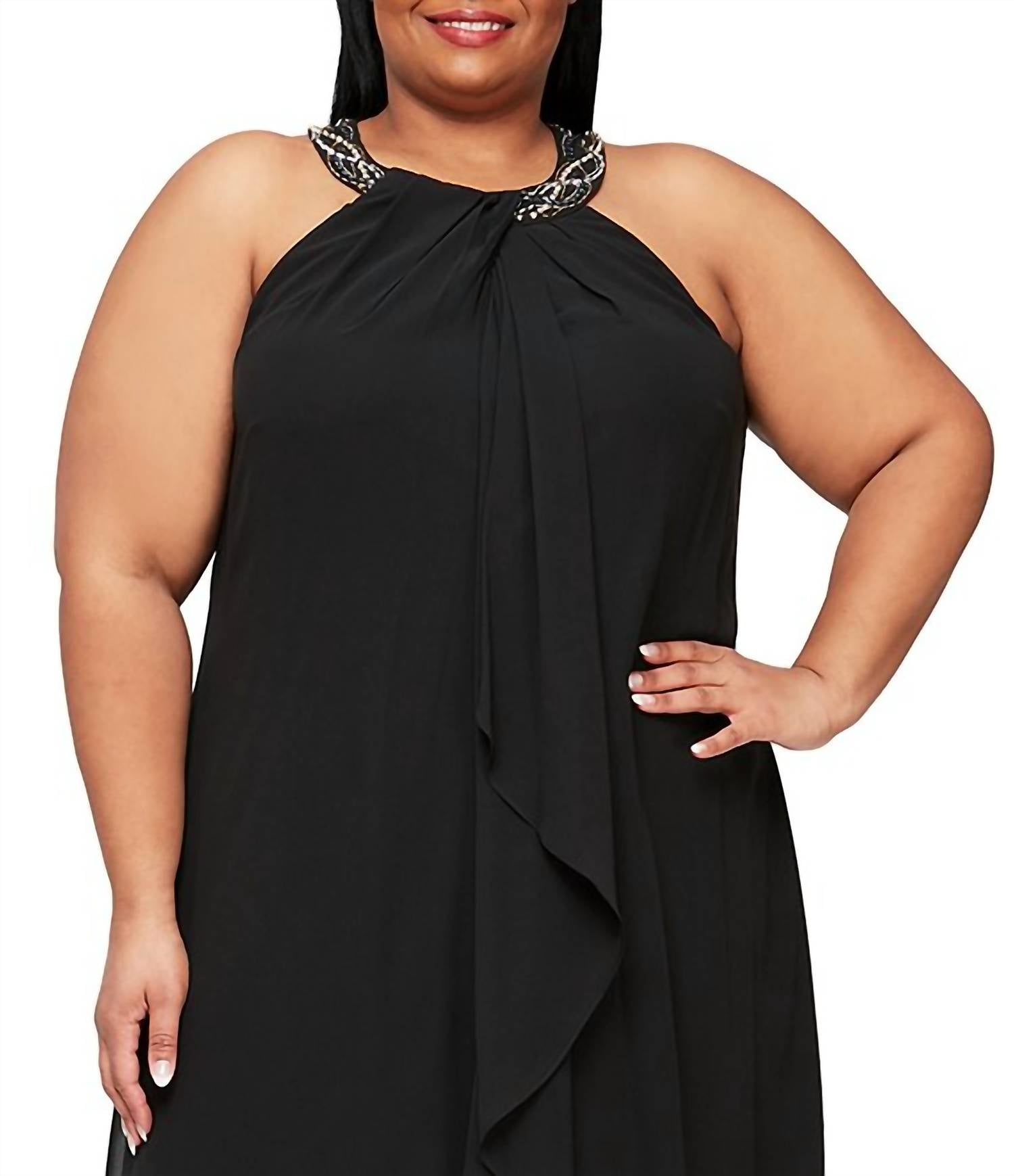 Halter Braid Bead Neck Chiffon Dress