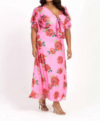 Fashion Szn Curve - Flutter Sleeve Tie Front Midi Dress