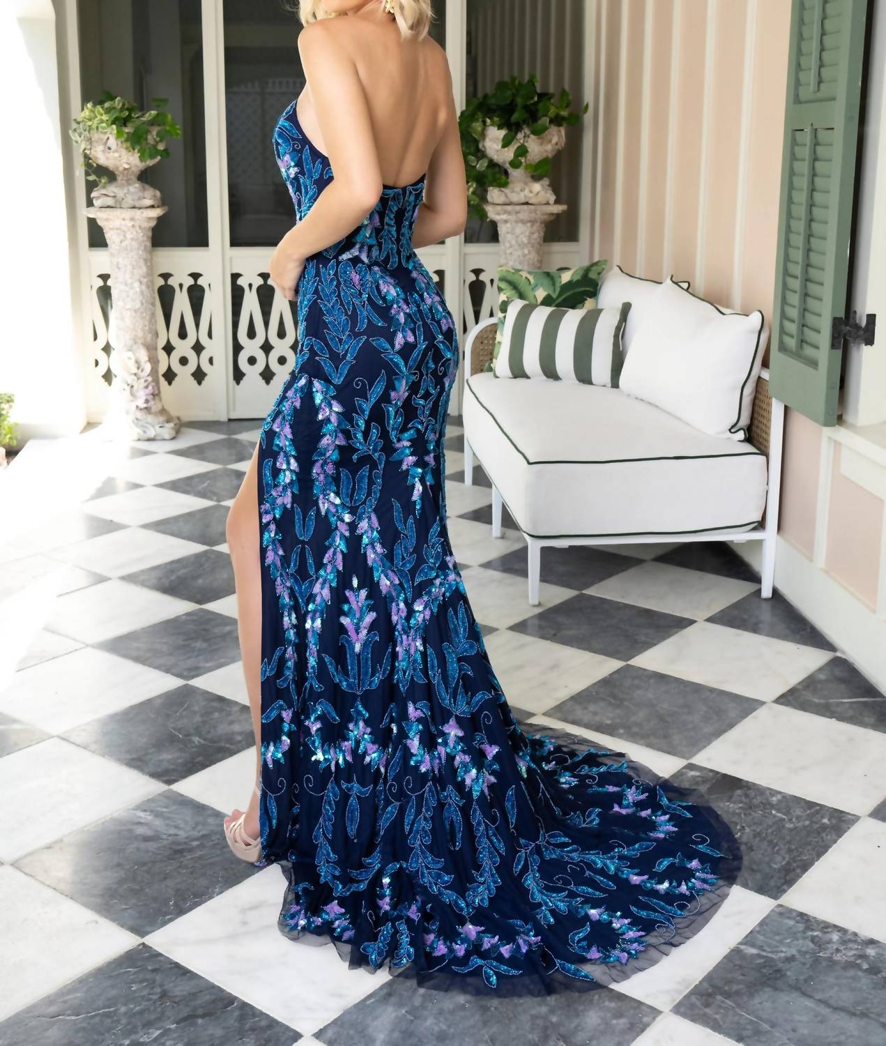 Rachel Allan - Beaded Strapless Slit Gown