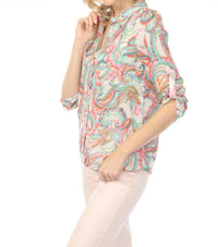Charlie B - Printed Cotton Roll-up Sleeve Blouse