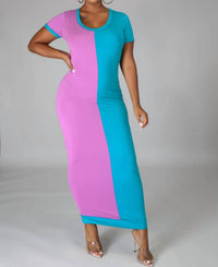 Good Time Usa - Surprise Me Short Sleeve Color Block Fitted Midi Dress