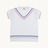 The Beaufort Bonnet Company Short Puff Sleeve Cassidy Comfy Crewneck Shirt in worth avenue white - kids' long sleeve top - alternate view