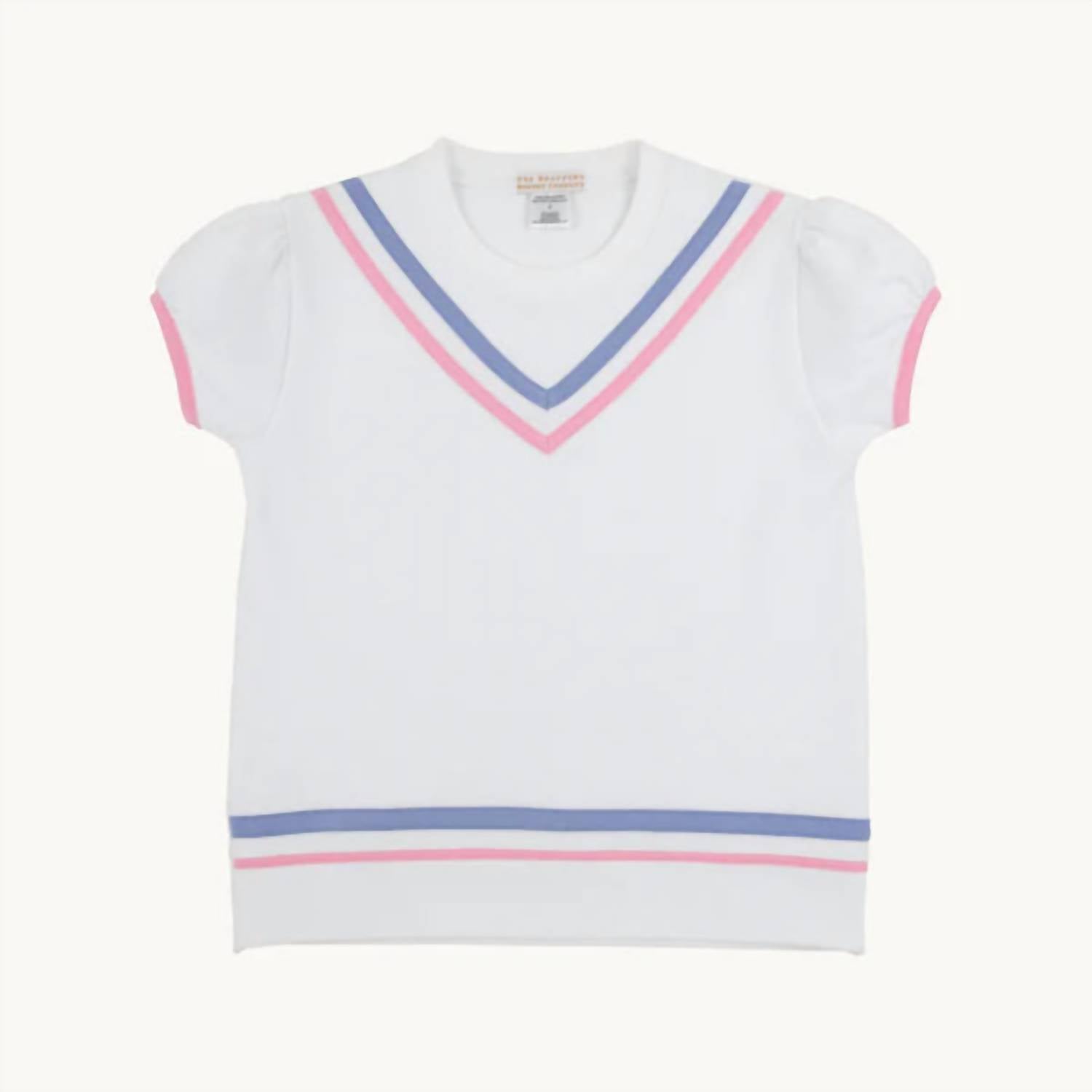 The Beaufort Bonnet Company Short Puff Sleeve Cassidy Comfy Crewneck Shirt in worth avenue white - kids' long sleeve top - alternate view
