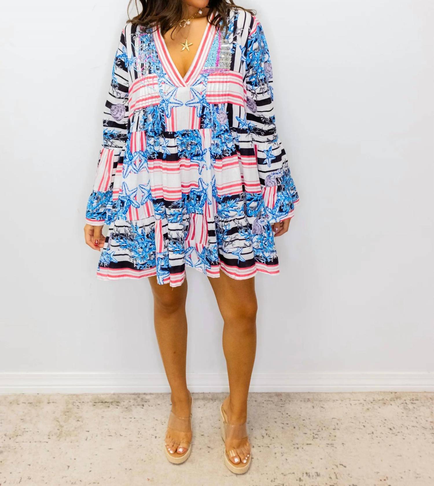 Pol - Beaded V-neck Mini Dress