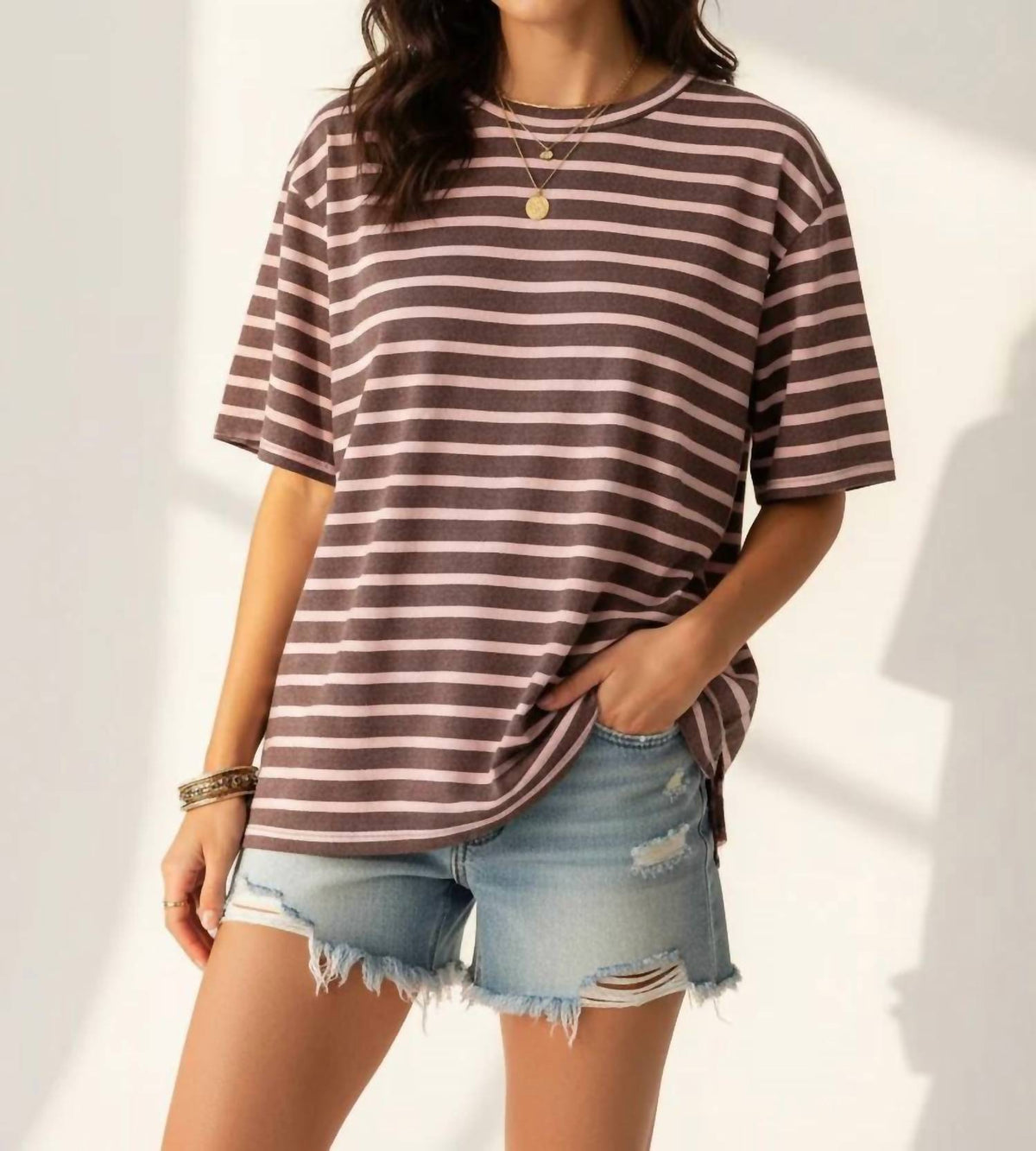 Umgee - Oversized Relaxed Fit Stripe Top