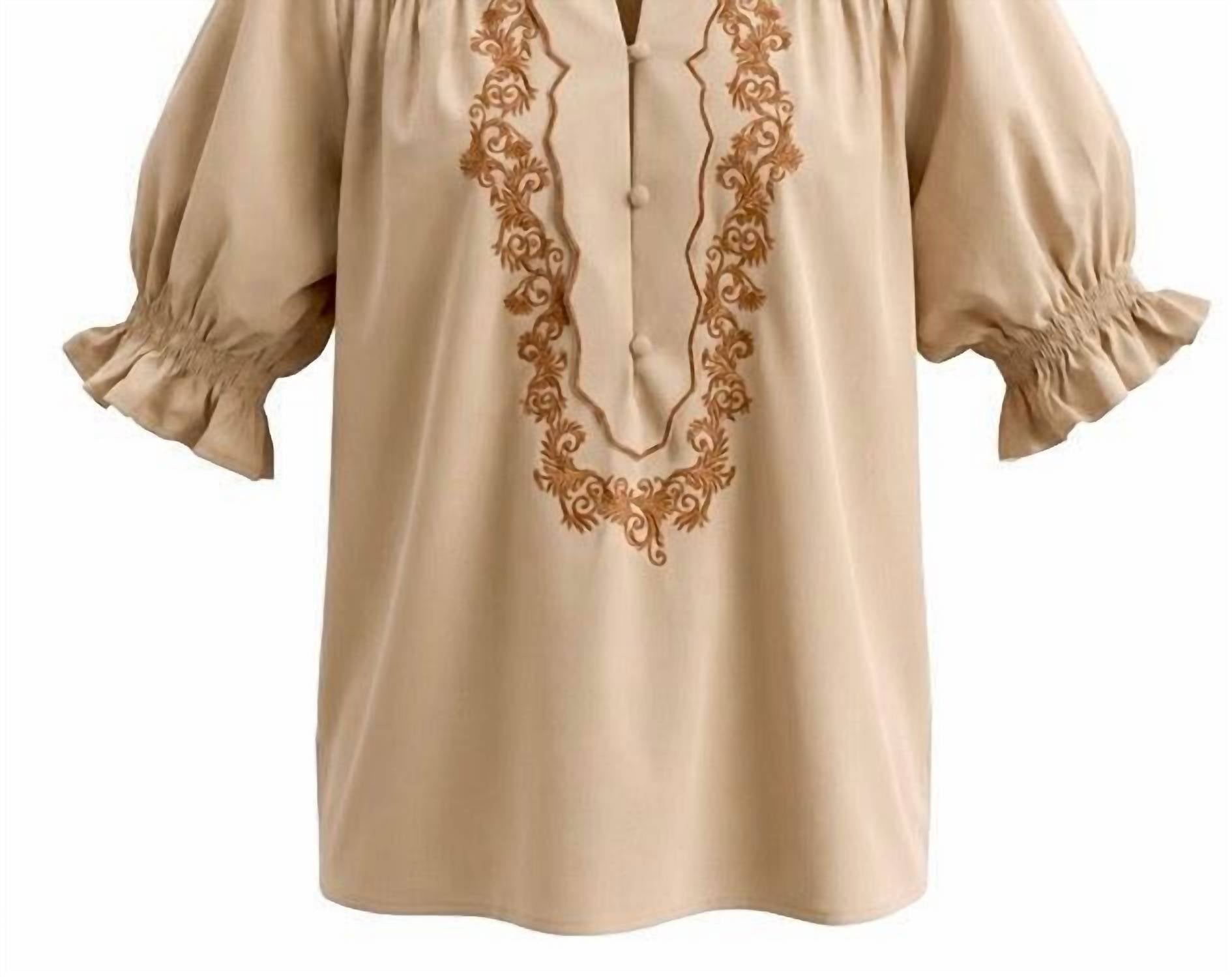 Blue B - Embroidered Scallop Collar Puff Sleeve Shirt