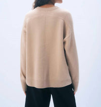 White + Warren Oversized Saddle Sleeve Crewneck Sweater in muted camel - women's sweater - alternate view