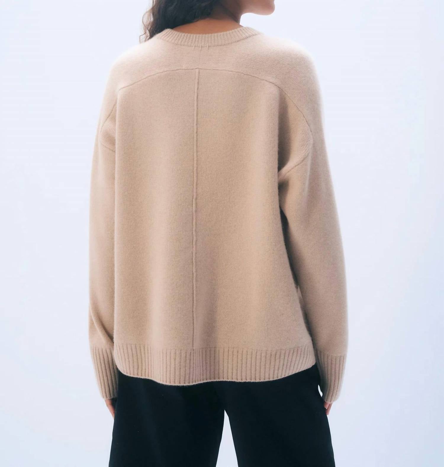 White + Warren Oversized Saddle Sleeve Crewneck Sweater in muted camel - women's sweater - alternate view