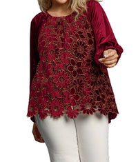 Umgee - Women's Floral Lace Velvet Top