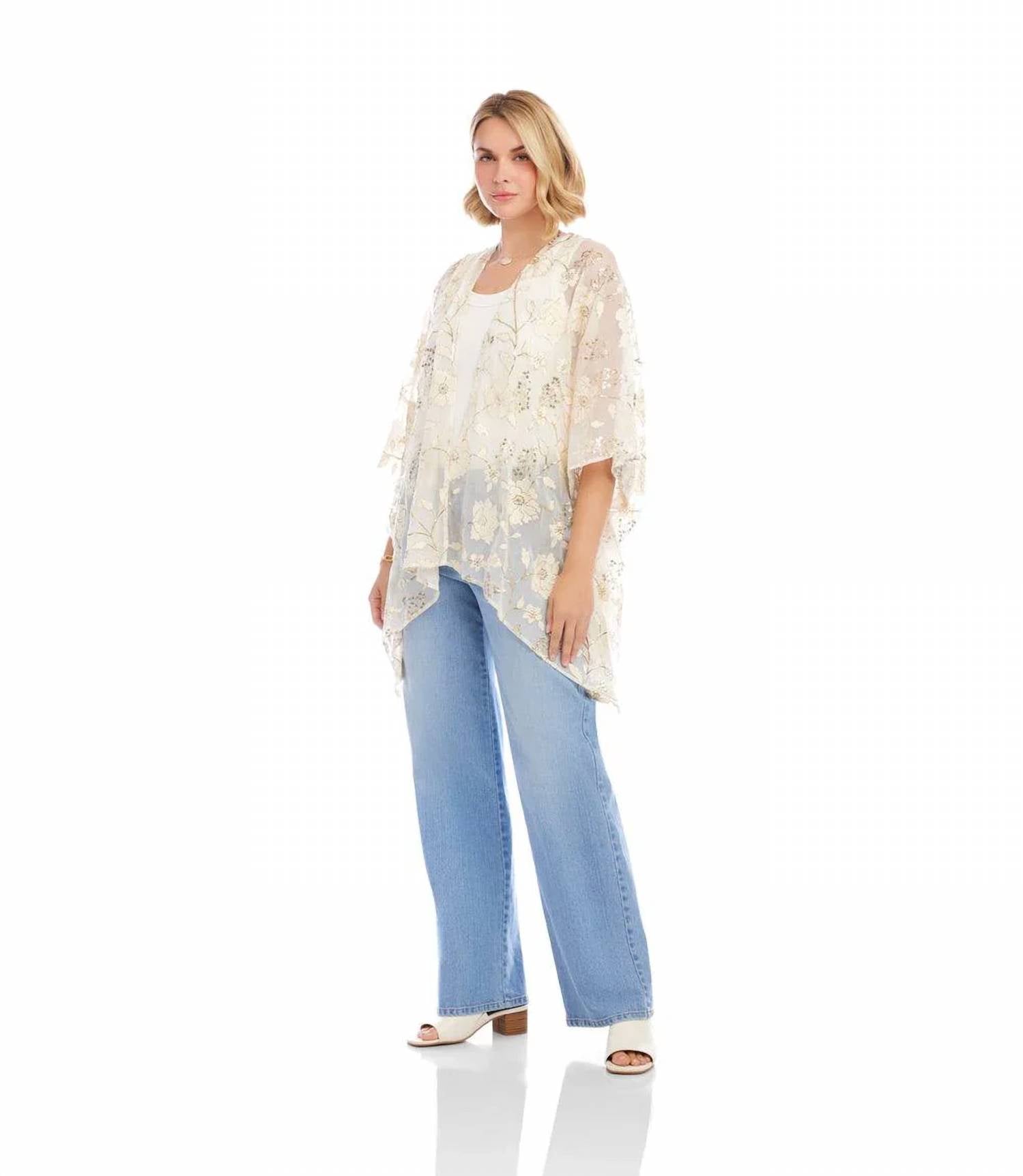 Karen Kane - Faris Floral Embroidered Open Front Jacket Kimono