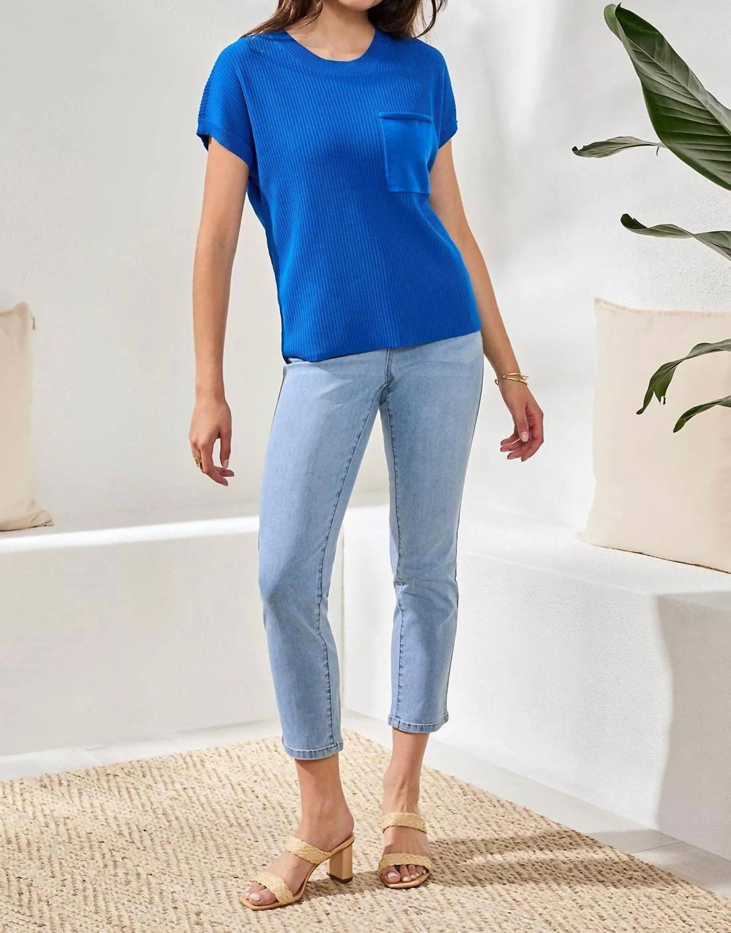 Tribal - Dolman Short Sleeve Ribbed Knit Top