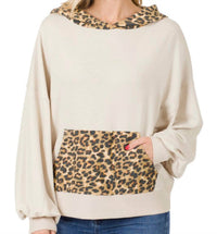 Zenana - Soft French Terry Reverse Leopard Hoodie